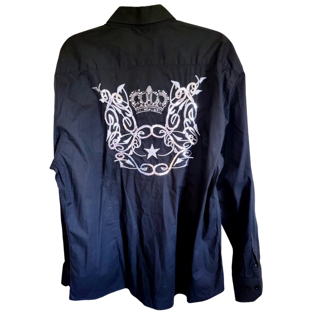 BBC Collection Mens XXXL Black Embroidered Crown Button Down Shirt Long Sleeve - Picture 6 of 14